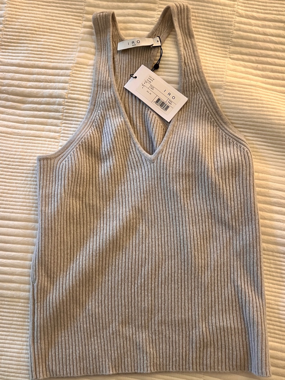 IRO Cashmere Ribbed V-Neck Tank Top in Gray